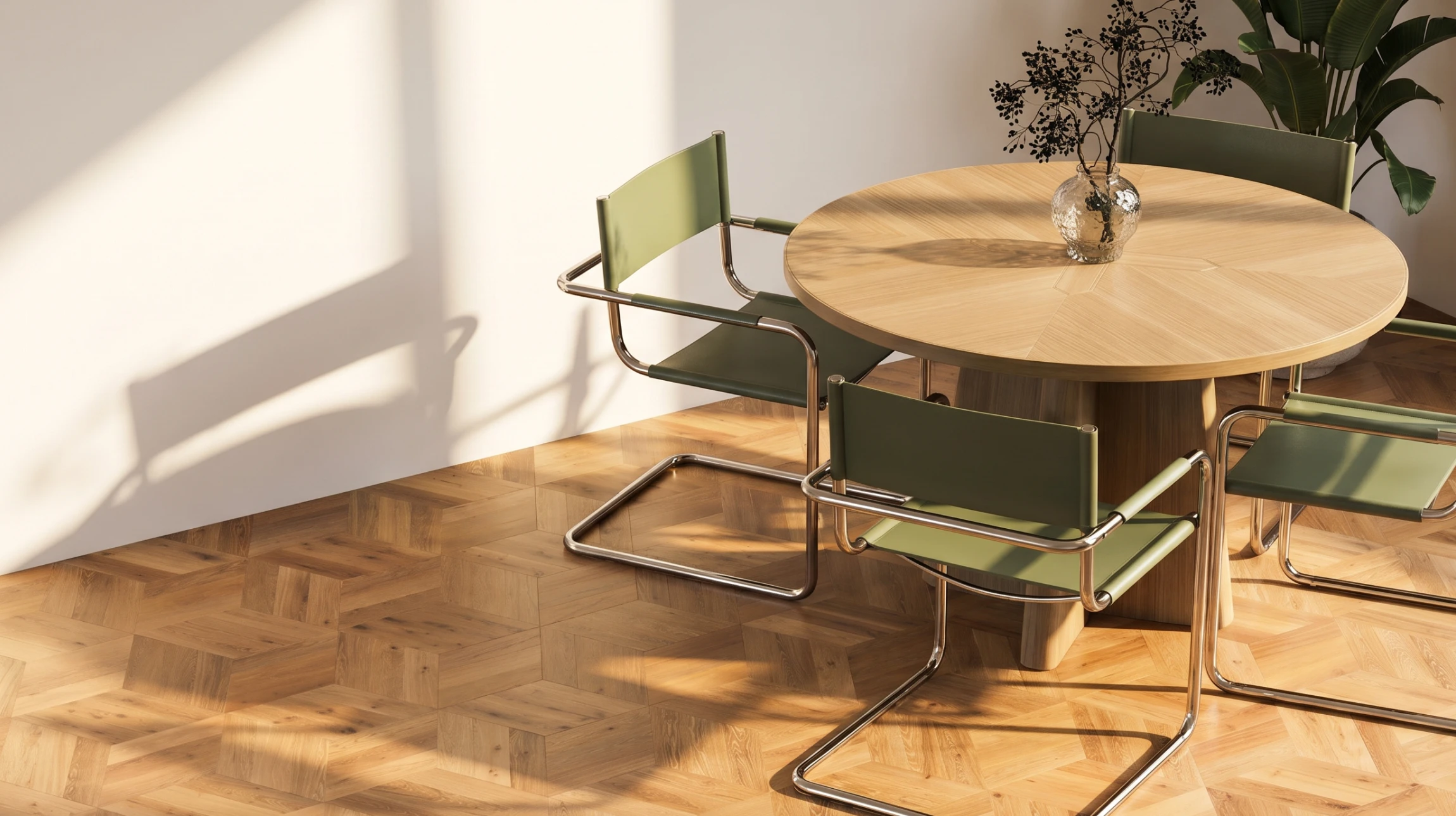 Intérieur résidentiel avec pose de parquet en cours